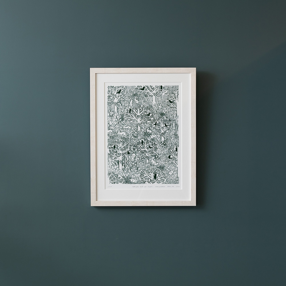 Poster rabbits play,birds rest -forest- 23 A3 | サステナブル