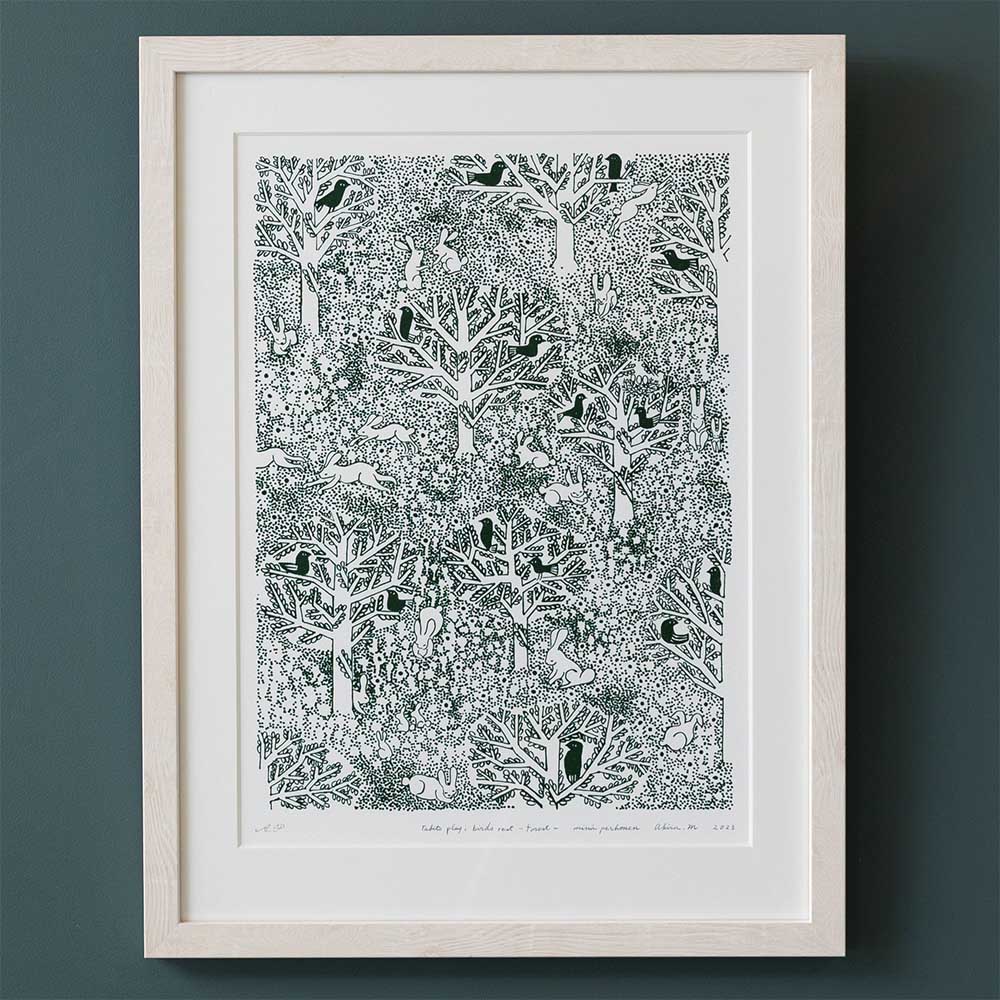 Poster rabbits play,birds rest -forest- 23 A3 | サステナブル