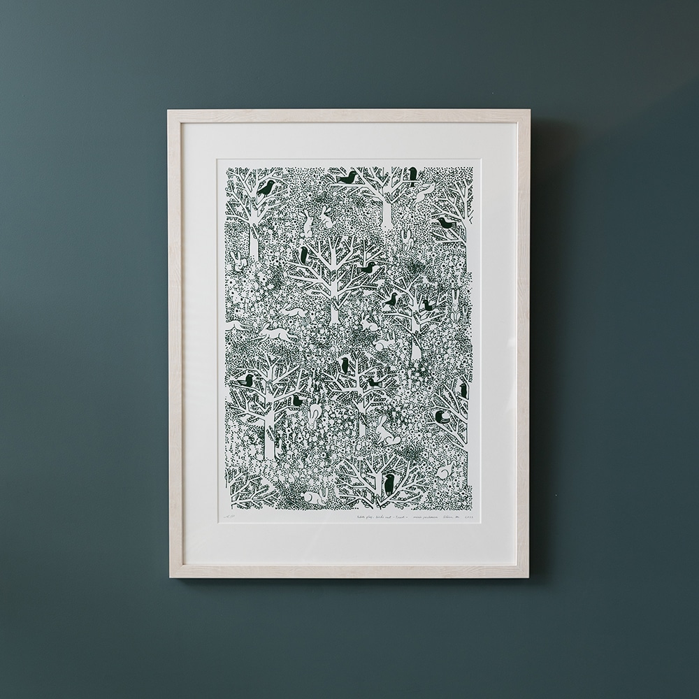 Poster rabbits play,birds rest -forest- 23 A3 | サステナブル