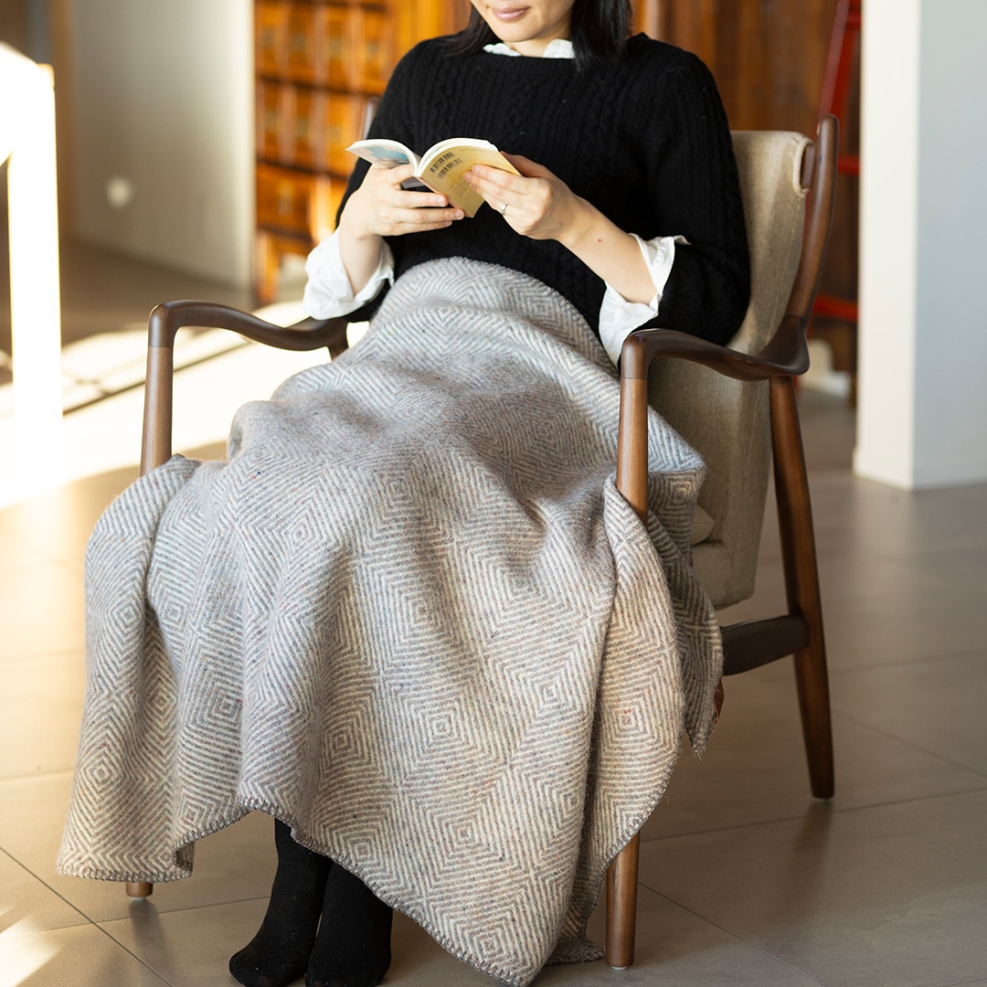 KLIPPAN/クリッパン リサイクルウールスロー グースアイ MIDI グレー