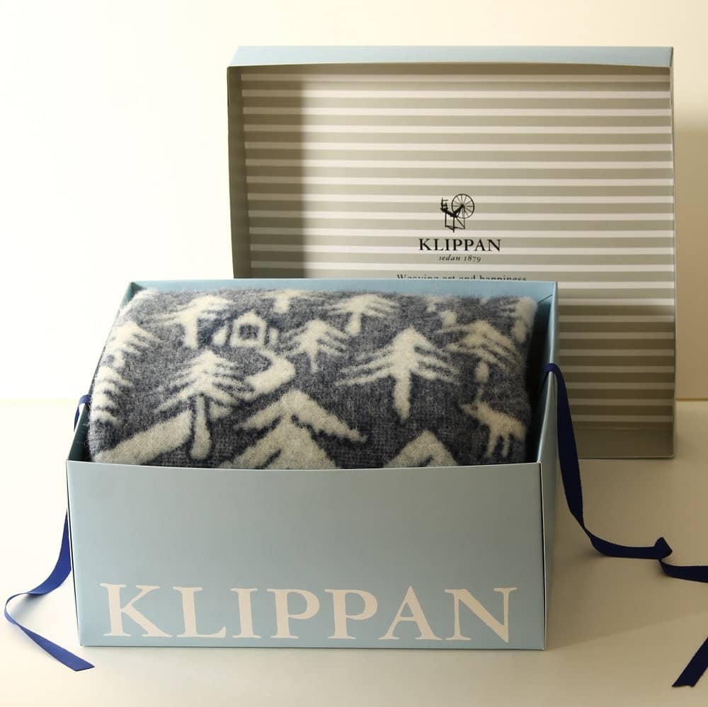 KLIPPAN/クリッパン　ウール　ハーフブランケット　birds in the snow　マスタード