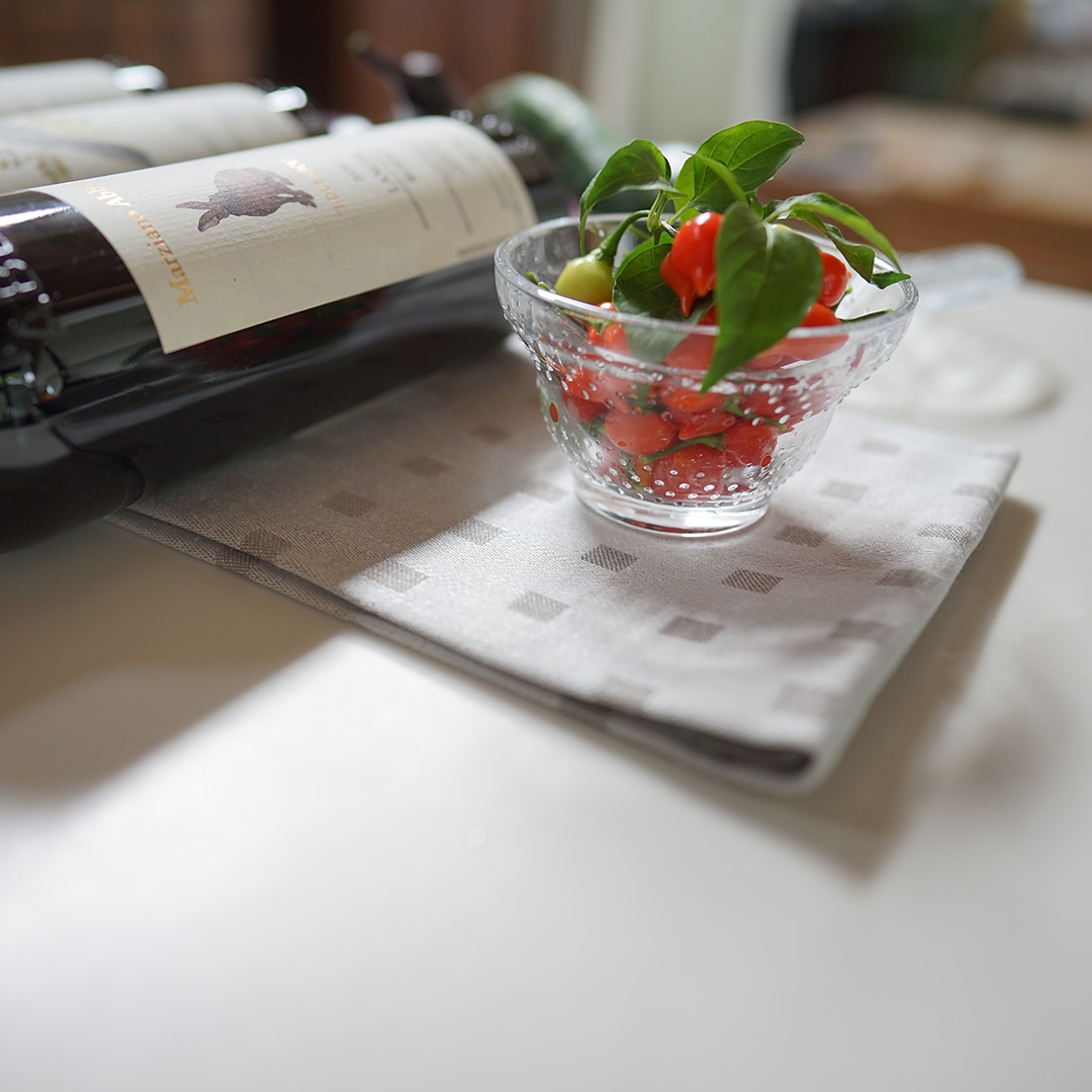 Vaxbo Lin/ヴェクスボリン リネンのキッチンタオル チェック リーフ