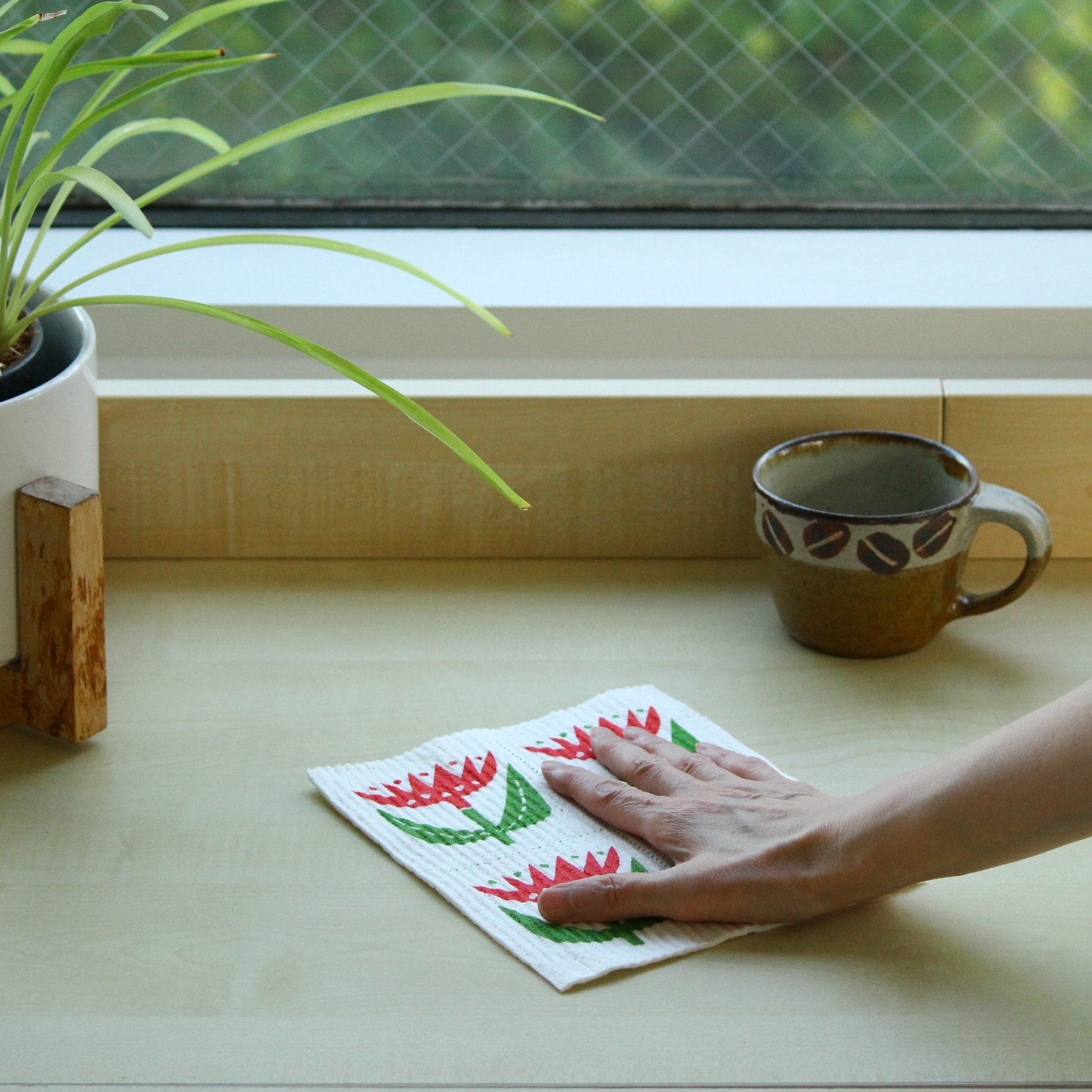 スポンジワイプ チューリップコースター レッド | サステナブル